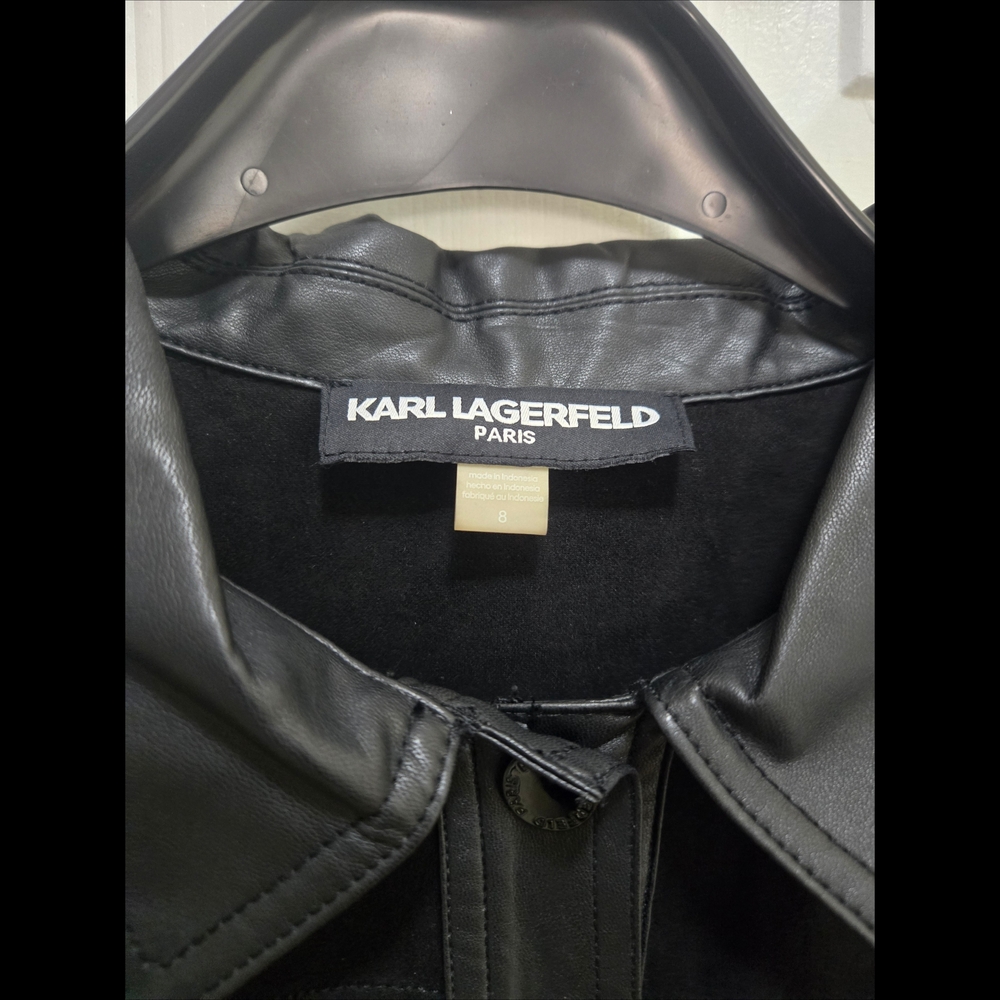 Karl Lagerfeld Black Trench Belted Faux Leather Trim Midi Shirt Dress Size 8 NWT - Picture 3 of 13